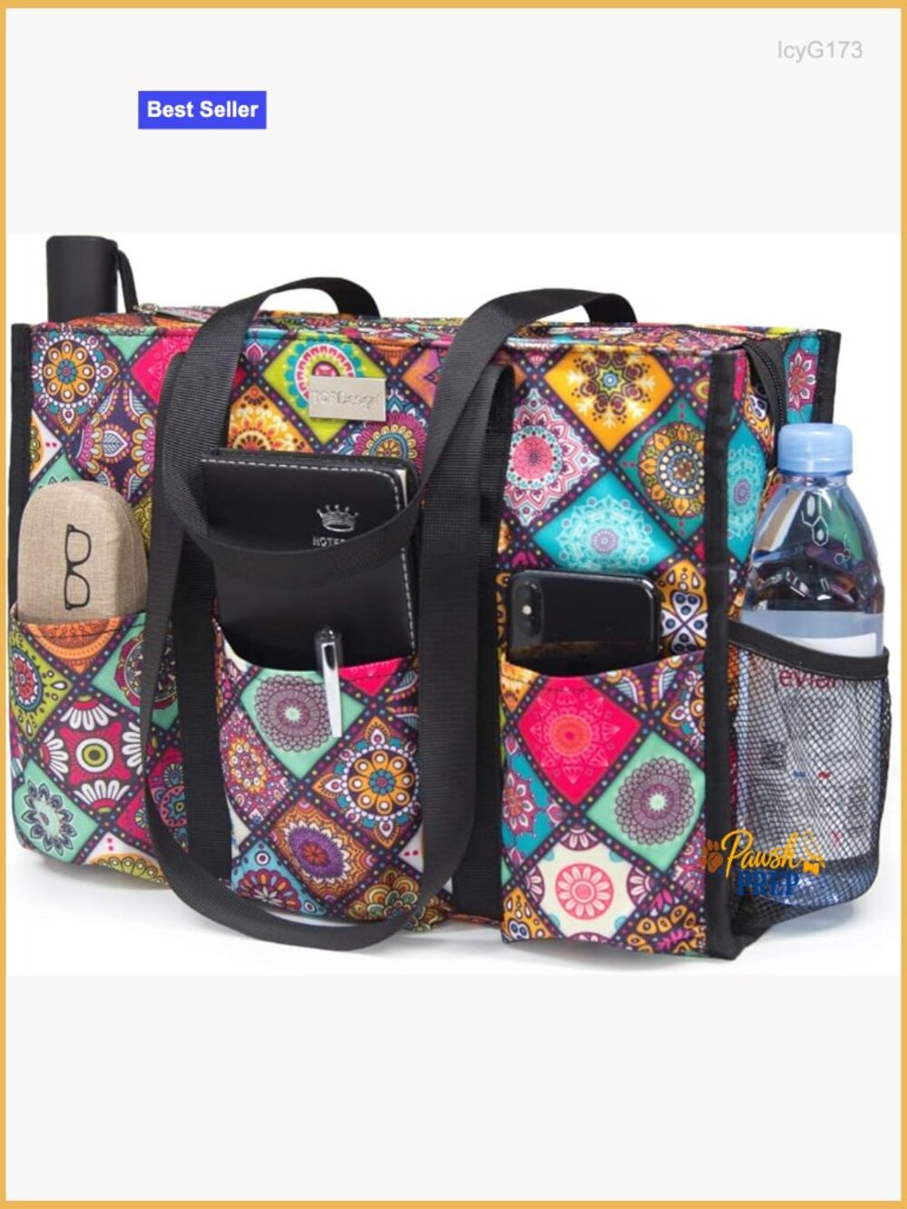 Water Resistant Tote Bag with 13 Pockets, Zipper Closure, Laptop
